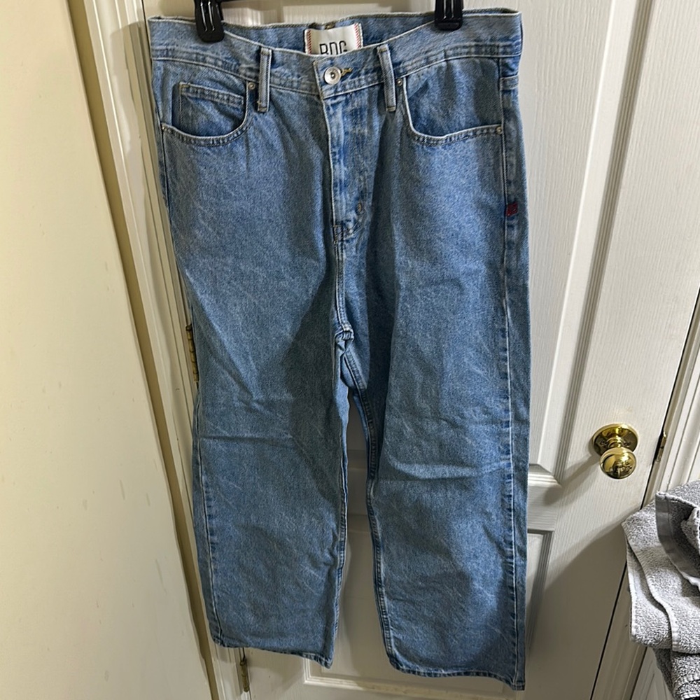 Blue Straight Leg Jeans with Medium Wash